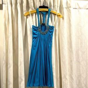 Sky aqua dress in XS with gold and leather detailing